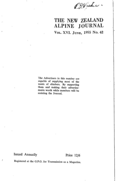 New Zealand Alpine Journal 1955 Vol 16 No 42 cover